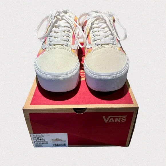 Vans Old Skool Stackform Pastel Picnic Platform Sneakers NIB Size 8.5 Pink Plaid - Picture 8 of 10